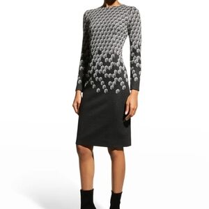 NWT Rickie Freeman For Teri Jon Sz 10 Black & White Knit Midi Sweater Dress